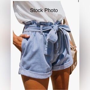 “EUC” Sidefeel Women Paper Bag Waist Rolled Denim Jean Shorts Xsmall Light Blue